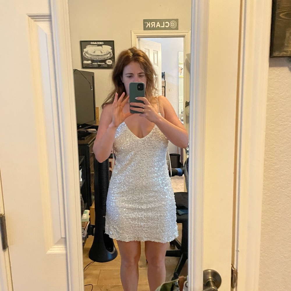 Lulus Force of Fashion White Backless Sequin Mini Dress
